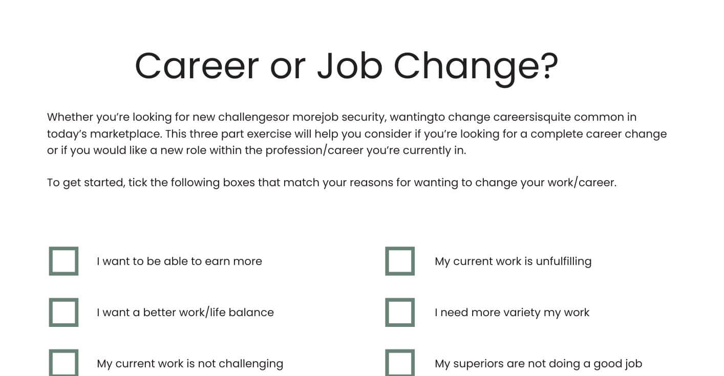 An extract of an exercise to determine whether you're seeking a career or a job change.