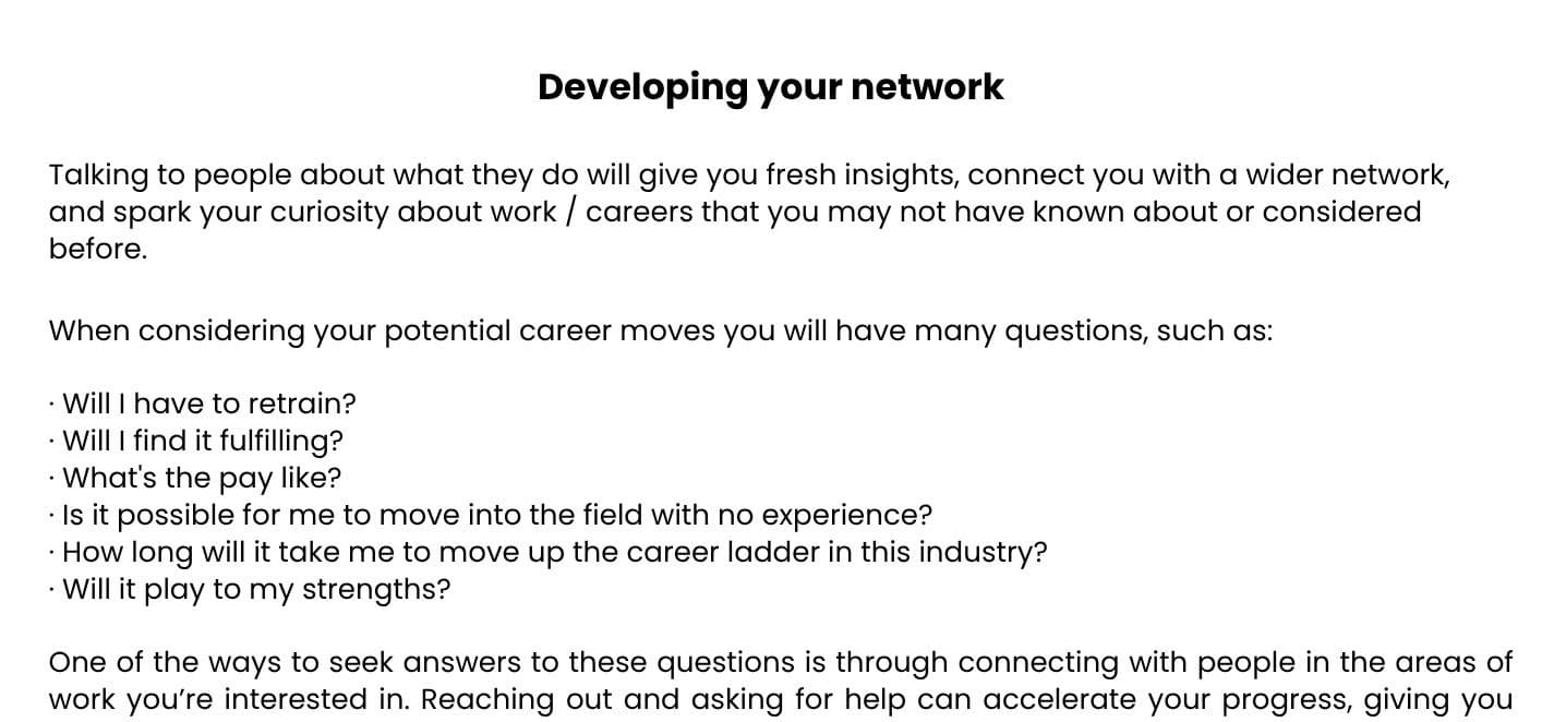 An extract from a tool with advice on developing your network.